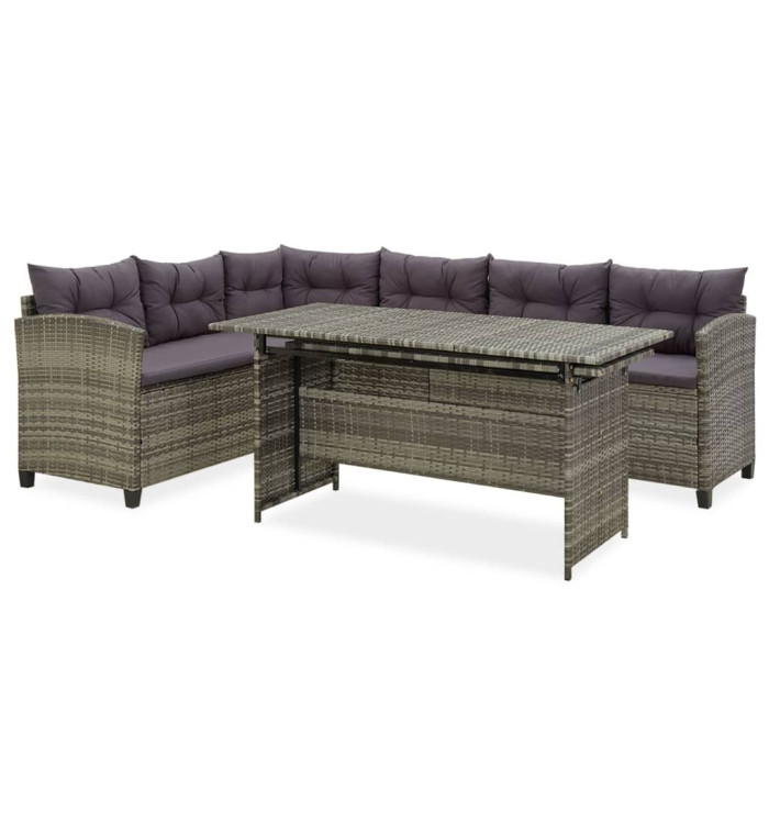 Salon de jardin 2 pcs avec coussins Résine tressée Gris | Mobilier & Déco