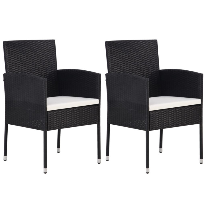 Chaises de jardin coussins blanc crème 2pcs noir résine tressée | Mobilier & Déco