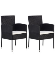 Chaises de jardin coussins blanc crème 2pcs noir résine tressée | Mobilier & Déco