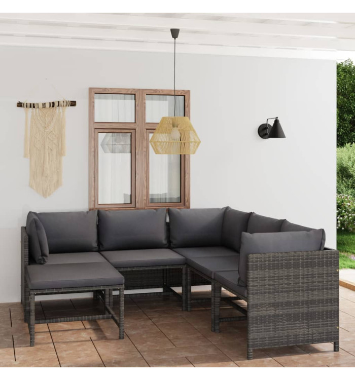 Salon de jardin 6 pcs avec coussins Résine tressée Gris | Mobilier & Déco