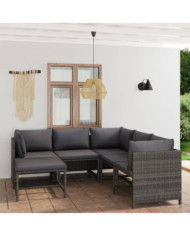 Salon de jardin 6 pcs avec coussins Résine tressée Gris | Mobilier & Déco