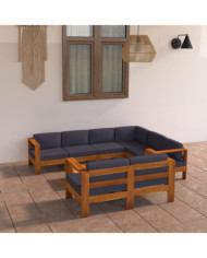 Salon de jardin 8 pcs avec coussins gris foncé Bois d'acacia | Mobilier & Déco
