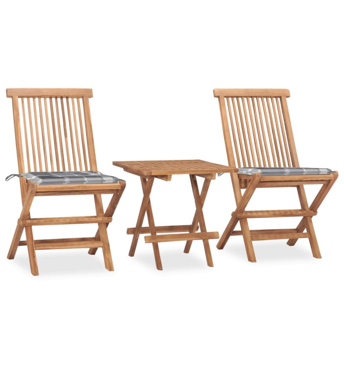 Ensemble à manger d'extérieur pliable avec coussin 3 pcs Teck | Mobilier & Déco