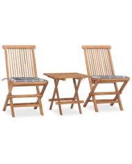 Ensemble à manger d'extérieur pliable avec coussin 3 pcs Teck | Mobilier & Déco