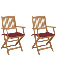 Chaises pliables de jardin lot de 2 avec coussins Bois d'acacia | Mobilier & Déco