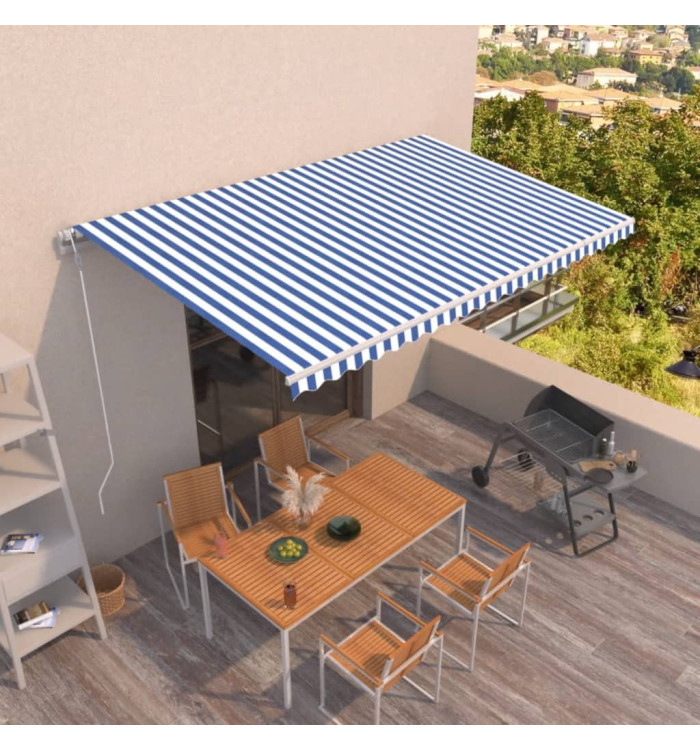 Auvent rétractable automatique 500x300 cm Bleu et blanc | Mobilier & Déco