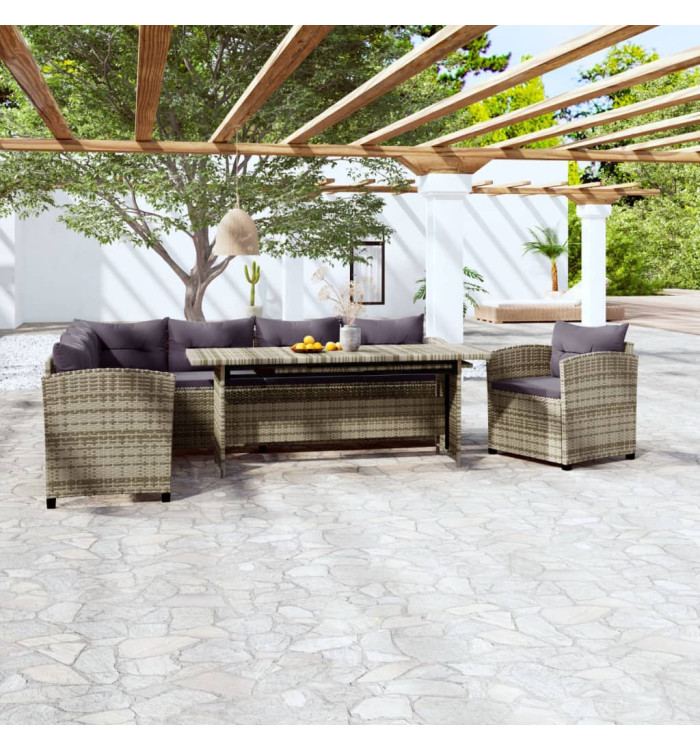 Salon de jardin 3 pcs avec coussins Résine tressée Gris | Mobilier & Déco