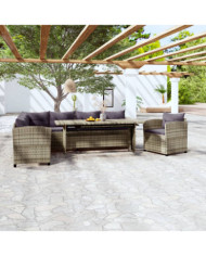 Salon de jardin 3 pcs avec coussins Résine tressée Gris | Mobilier & Déco