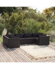 Salon de jardin 6 pcs avec coussins résine tressée noir | Mobilier & Déco