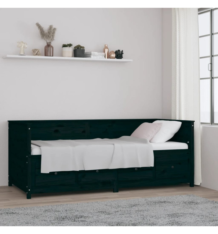 Lit de jour sans matelas noir 80x200 cm bois de pin massif | Mobilier & Déco