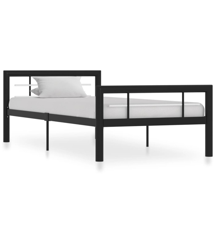 Cadre de lit sans matelas noir et blanc métal 90x200 cm | Mobilier & Déco
