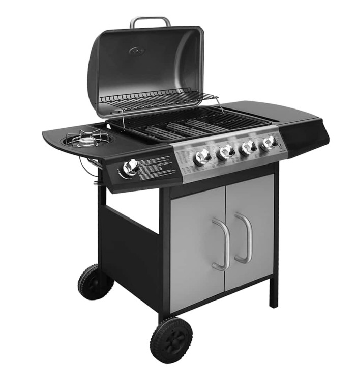 Barbecue à gaz 4 + 1 zone de cuisson Noir et argenté | Mobilier & Déco