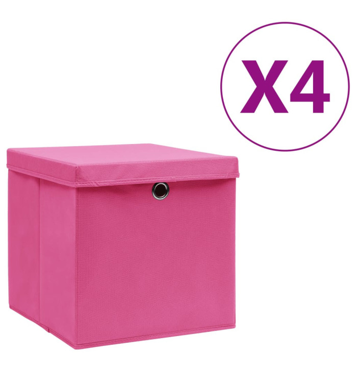 Boîtes de rangement avec couvercles 4 pcs 28x28x28 cm Rose | Mobilier & Déco