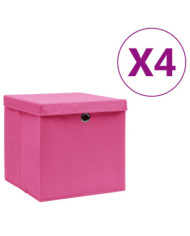 Boîtes de rangement avec couvercles 4 pcs 28x28x28 cm Rose | Mobilier & Déco