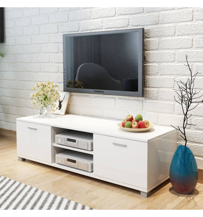 Meuble TV Blanc brillant 140x40,5x35 cm | Mobilier & Déco