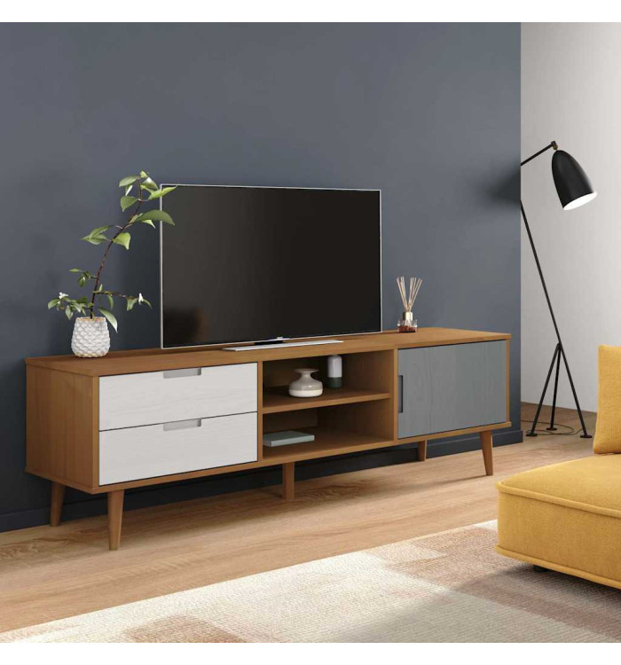 Meuble TV MOLDE Marron 158x40x49 cm Bois de pin massif | Mobilier & Déco