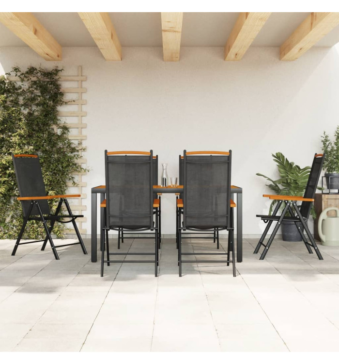 Ensemble à manger de jardin 7 pcs noir et marron aluminium | Mobilier & Déco