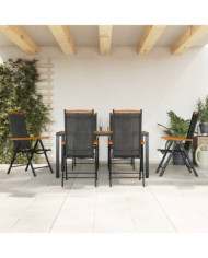 Ensemble à manger de jardin 7 pcs noir et marron aluminium | Mobilier & Déco