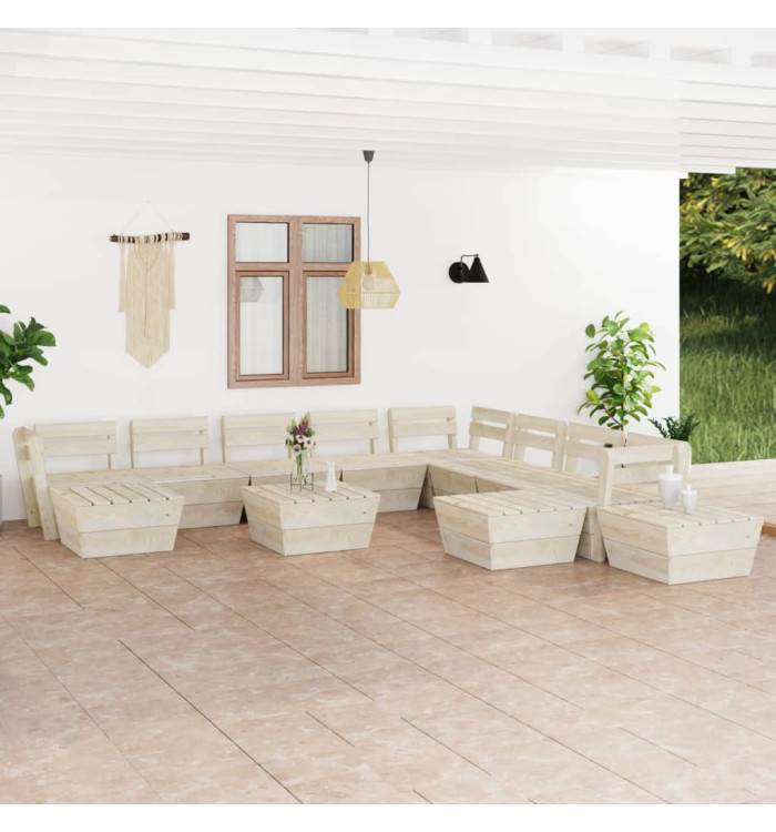 Salon de jardin palette 12 pcs Bois d'épicéa imprégné | Mobilier & Déco