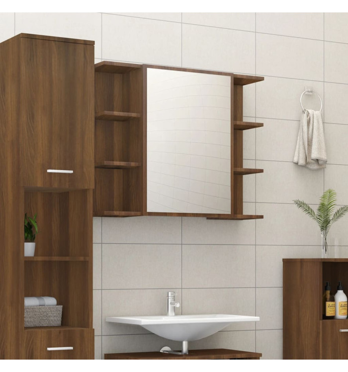 Armoire à miroir de salle de bain Chêne brun 80x20,5x64 cm Bois | Mobilier & Déco