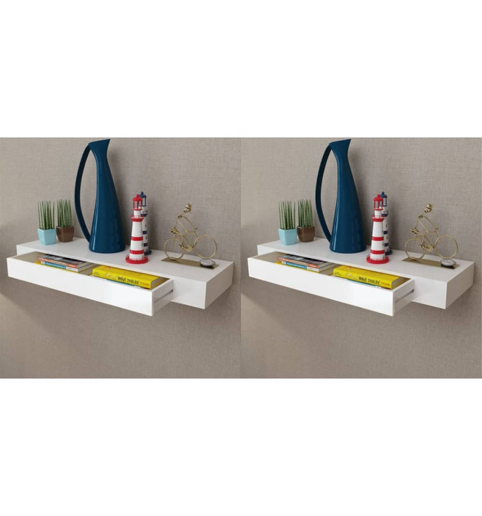 Étagères murales avec tiroirs 2 pcs Blanc 80 cm | Mobilier & Déco