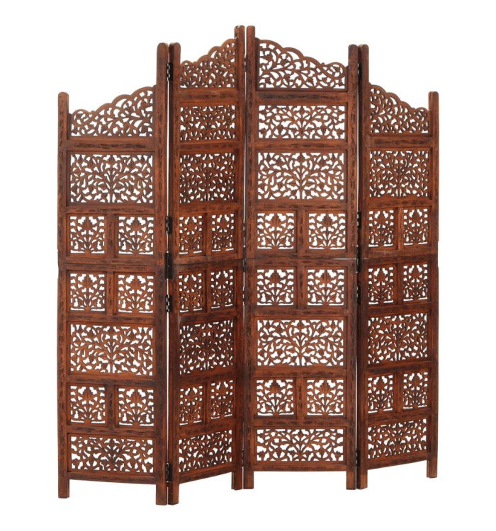 Cloison de séparation 4 panneaux Marron 160x165cm Bois manguier | Mobilier & Déco