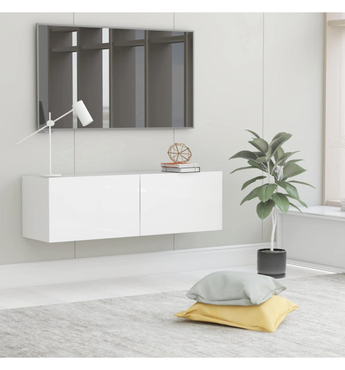 Meuble TV Blanc brillant 100x30x30 cm Bois d’ingénierie | Mobilier & Déco