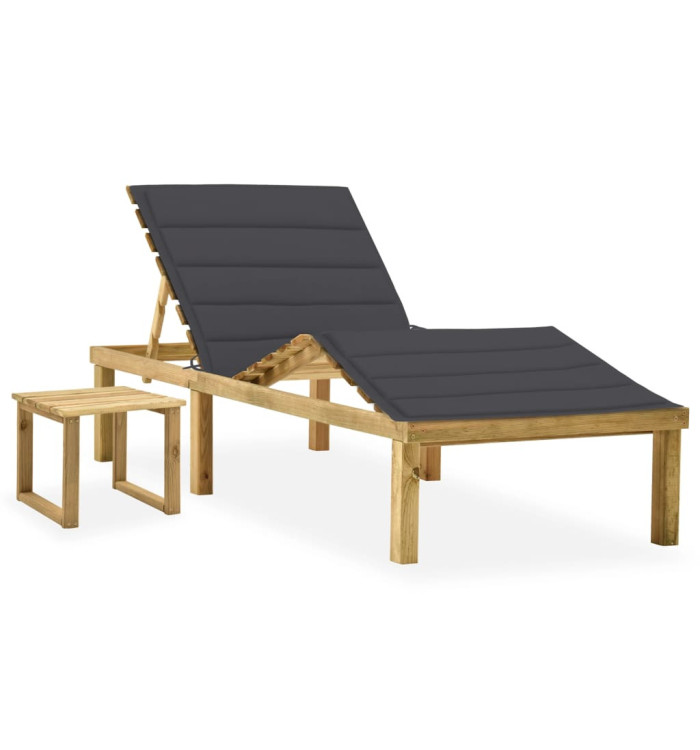 Chaise longue de jardin avec table et coussin Pin imprégné | Mobilier & Déco