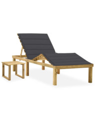 Chaise longue de jardin avec table et coussin Pin imprégné | Mobilier & Déco