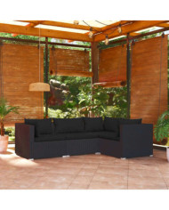 Salon de jardin 4 pcs avec coussins Résine tressée Noir | Mobilier & Déco