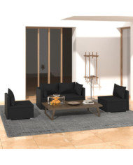 Salon de jardin 4 pcs avec coussins Résine tressée Noir | Mobilier & Déco