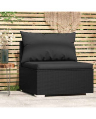 Canapé central de jardin avec coussins noir résine tressée | Mobilier & Déco