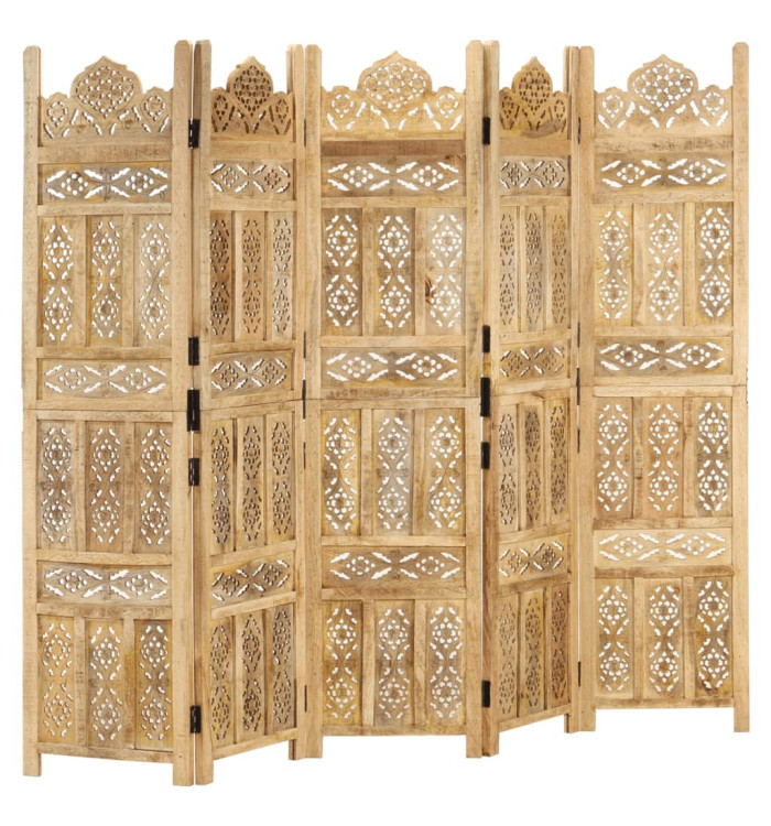 Cloison de séparation 5 panneaux 200x165 cm Bois de manguier | Mobilier & Déco