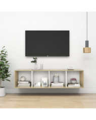 Meuble TV mural Blanc et chêne sonoma Bois d’ingénierie | Mobilier & Déco