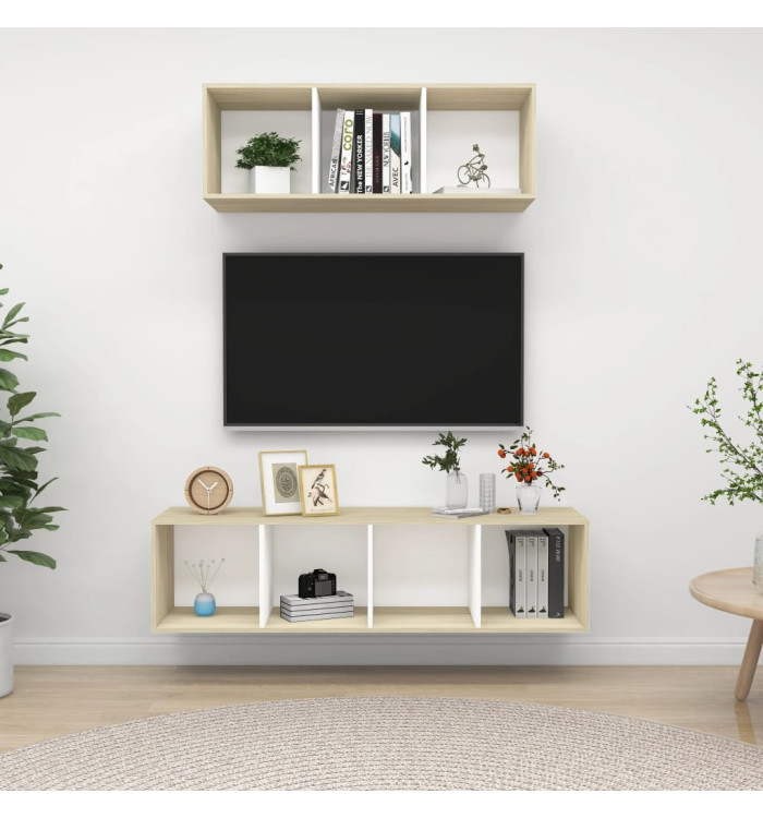 Ensemble de meubles TV 2pcs Blanc chêne sonoma Bois ingénierie | Mobilier & Déco