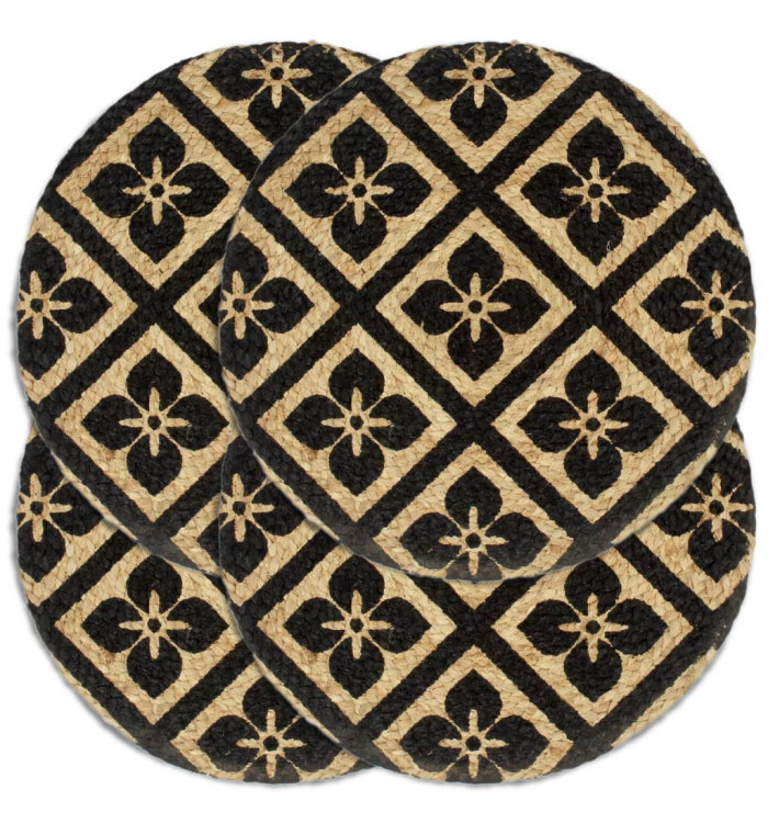 Napperons 4 pcs Noir 38 cm Rond Jute | Mobilier & Déco