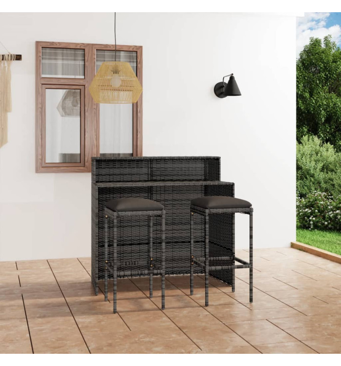 Ensemble de bar de jardin avec coussins 3 pcs Gris | Mobilier & Déco