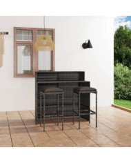 Ensemble de bar de jardin avec coussins 3 pcs Gris | Mobilier & Déco