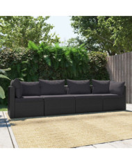 Canapés de jardin 4 pcs avec coussins Résine tressée Noir | Mobilier & Déco