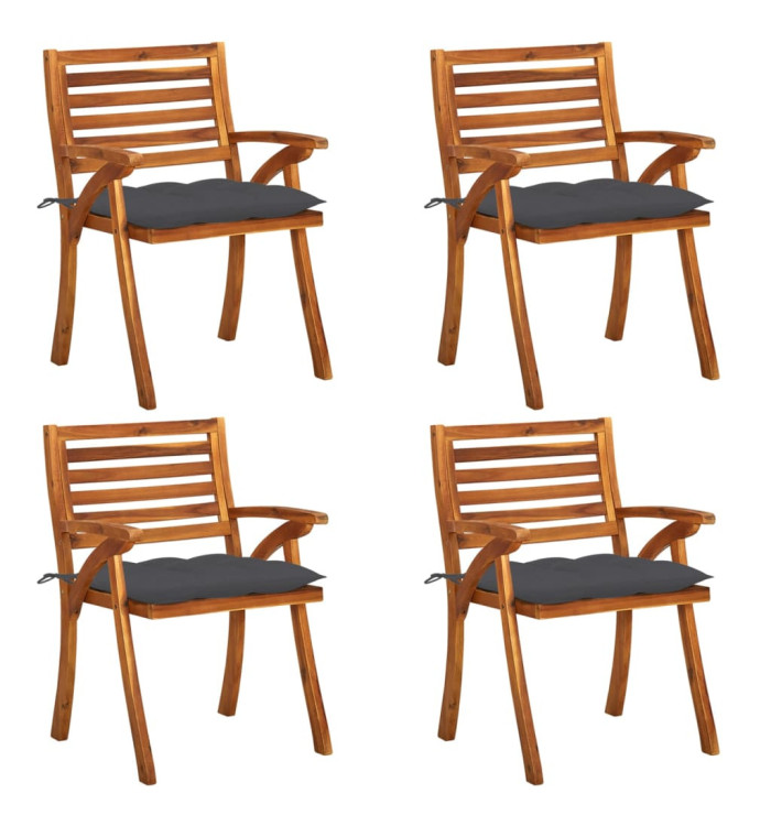 Chaises de jardin avec coussins lot de 4 Bois de teck solide | Mobilier & Déco