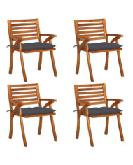 Chaises de jardin avec coussins lot de 4 Bois de teck solide | Mobilier & Déco