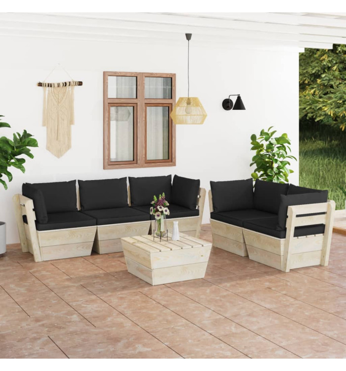Salon de jardin palette 6 pcs avec coussins bois d'épicéa | Mobilier & Déco
