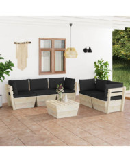 Salon de jardin palette 6 pcs avec coussins bois d'épicéa | Mobilier & Déco