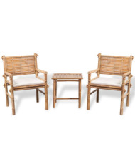 Mobilier de bistro 3 pcs avec coussins Bambou | Mobilier & Déco