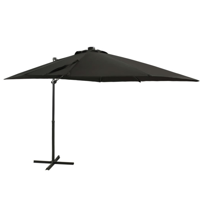 Parasol de jardin en porte-à-faux et mât et lumières LED noir | Mobilier & Déco