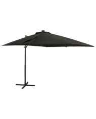Parasol de jardin en porte-à-faux et mât et lumières LED noir | Mobilier & Déco