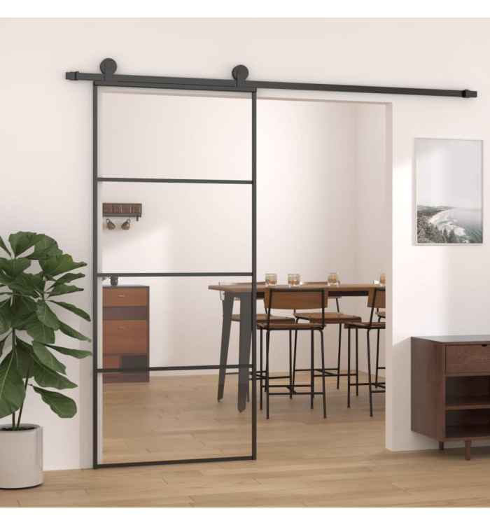 Porte coulissante Aluminium et verre ESG 90x205 cm Noir | Mobilier & Déco