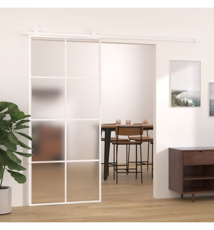 Porte coulissante Verre ESG dépoli et aluminium 90x205 cm Blanc | Mobilier & Déco