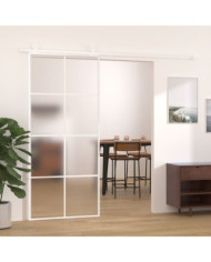 Porte coulissante Verre ESG dépoli et aluminium 90x205 cm Blanc | Mobilier & Déco