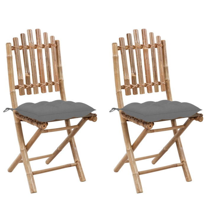 Chaises pliables de jardin lot de 2 avec coussins Bambou | Mobilier & Déco